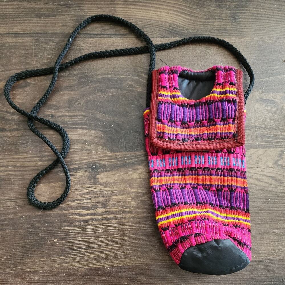 Wooven Boho Festival Crossbody Multicolored Water Bottle Bag